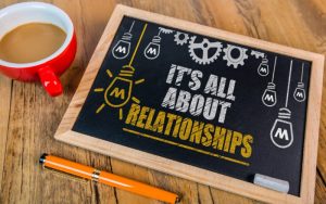 Black board with it`s all about relationships written on it emphasizing the importance of 4 Types of Relationships That Play a Key Role In The Success Of Your Business